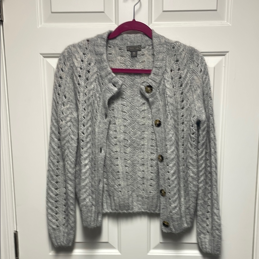 Button front, open-knit cardigan